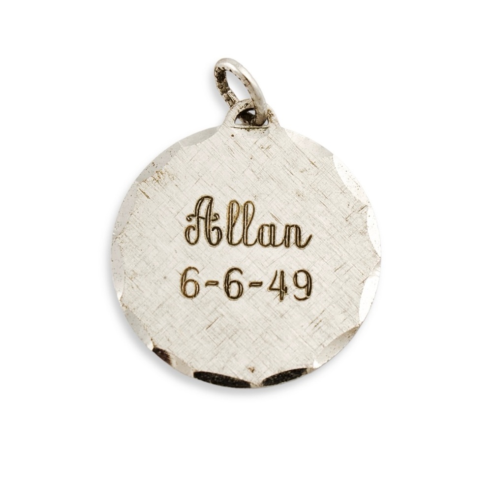 Vintage Sterling Silver “Allan” Pendant / Charm Engraved Name ID Tag Mid-Century